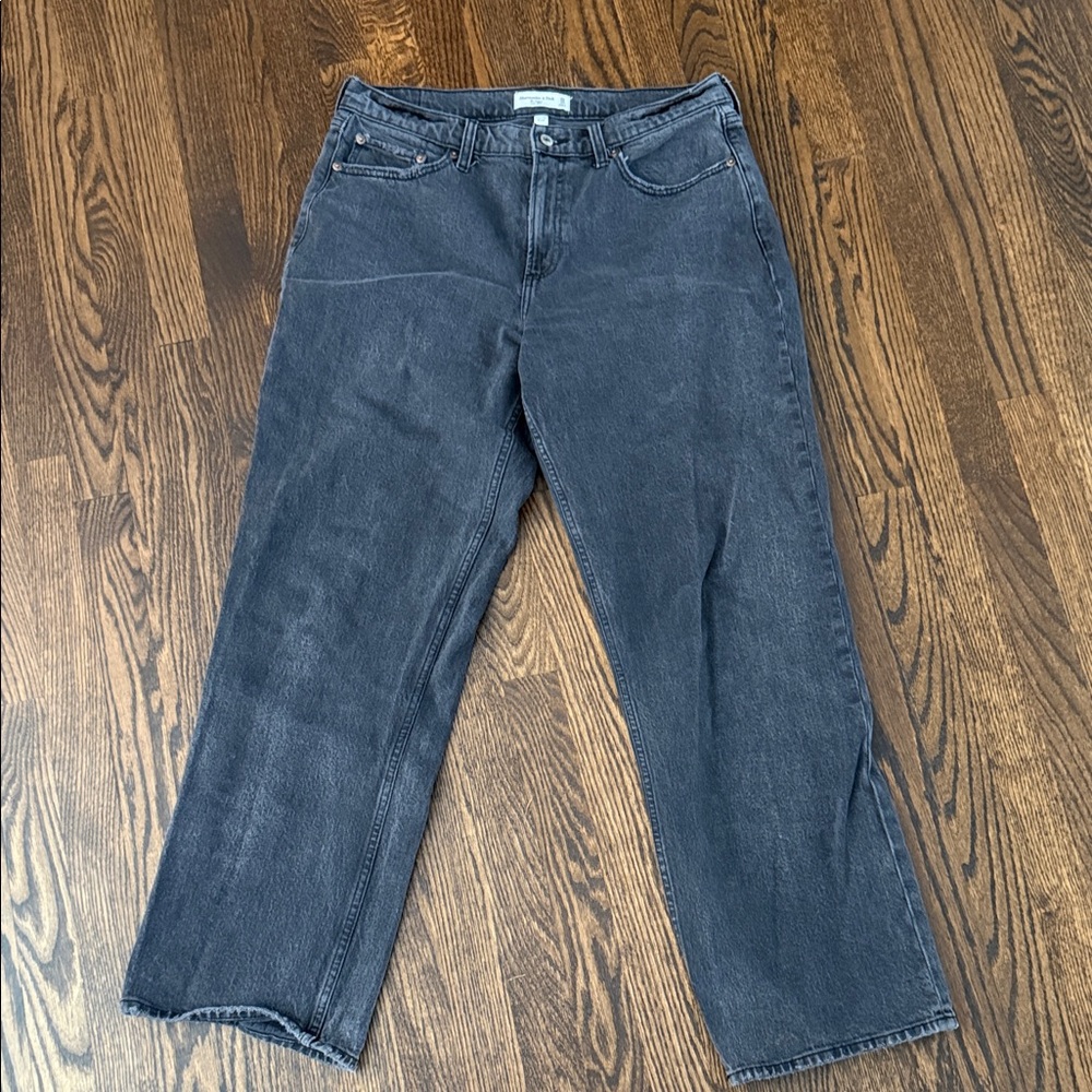 Abercrombie & Fitch Women's Washed Black Straight-Leg Jeans